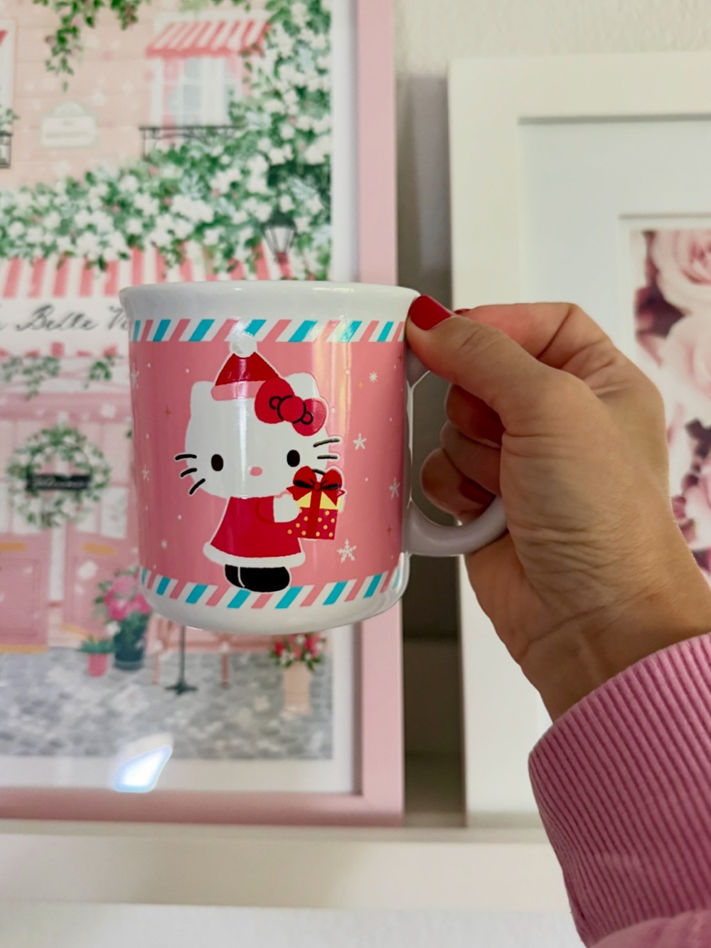 Hello Kitty Pink Holiday Ceramic Cup with Red Accents